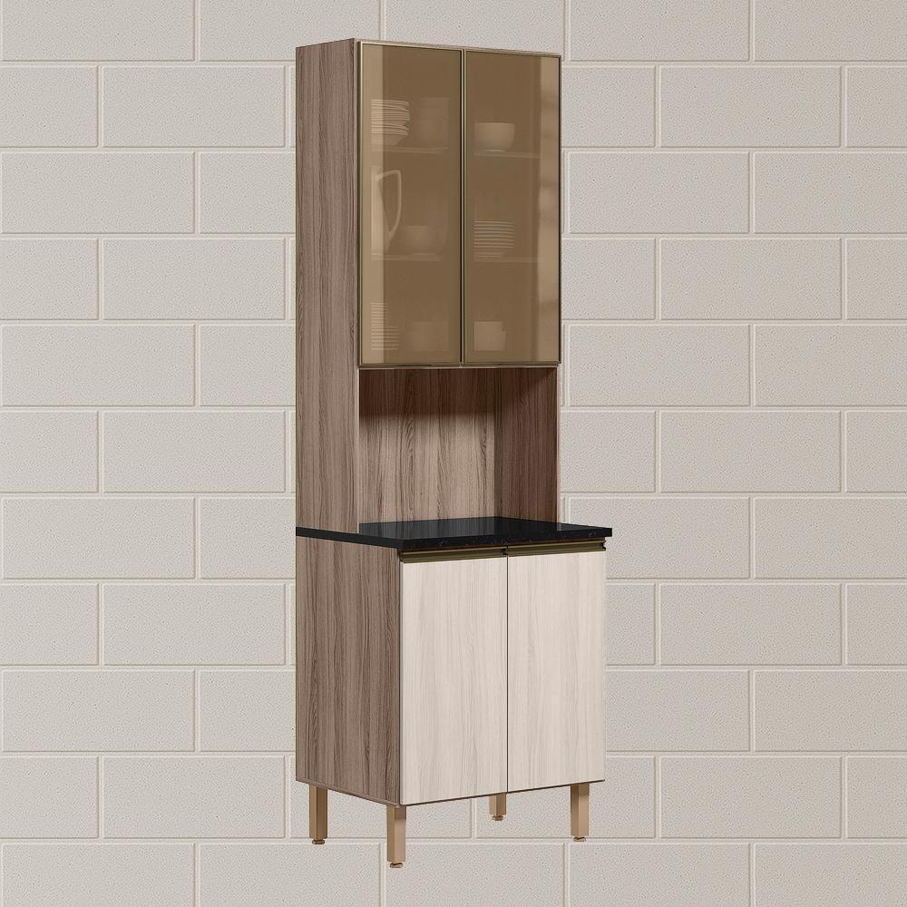 Paneleiro Duplo 4p Vidro 70cm Mdf Kali 18340 Carvalho Toq Bianco Toq Nicioli Carvalho Toq Bianco Toq - 2