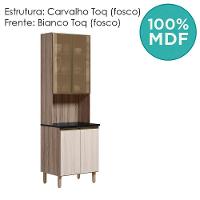 Paneleiro Duplo 4p Vidro 70cm Mdf Kali 18340 Carvalho Toq Bianco Toq Nicioli Carvalho Toq Bianco Toq