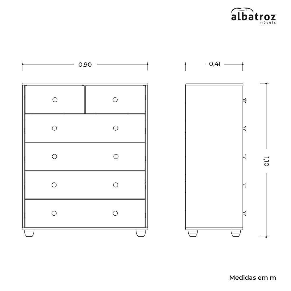 Cômoda Vittoria 6 Gavetas Branco - Móveis Albatroz Branco - 6