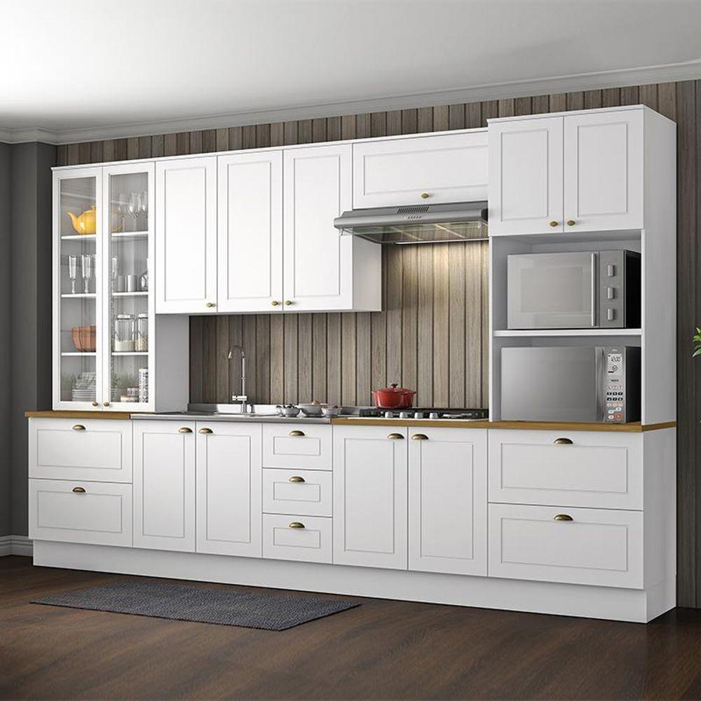 Cozinha Completa 6 Peças Americana Branco Com Torre Quente 2 Fornos Tampo Nature - Móveis Henn Branco - 2