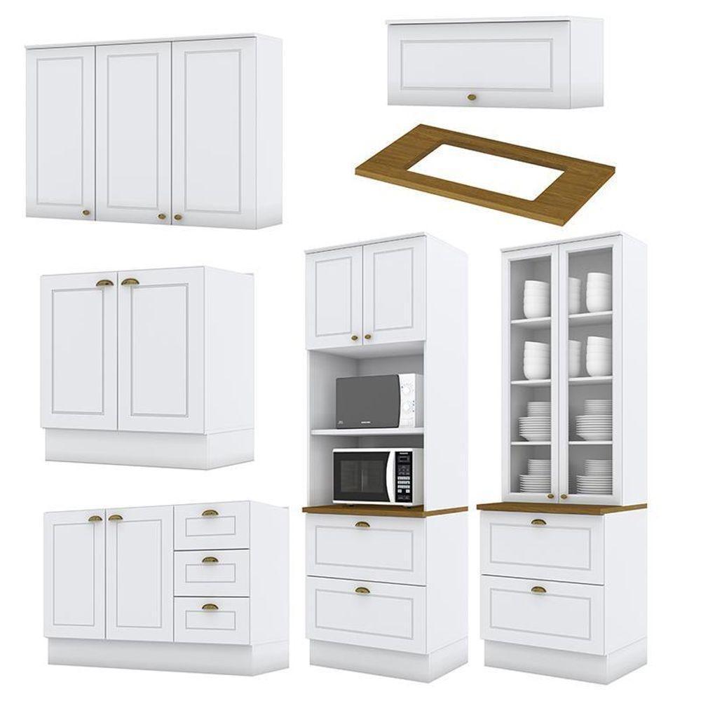 Cozinha Completa 6 Peças Americana Branco Com Torre Quente 2 Fornos Tampo Nature - Móveis Henn Branco - 3
