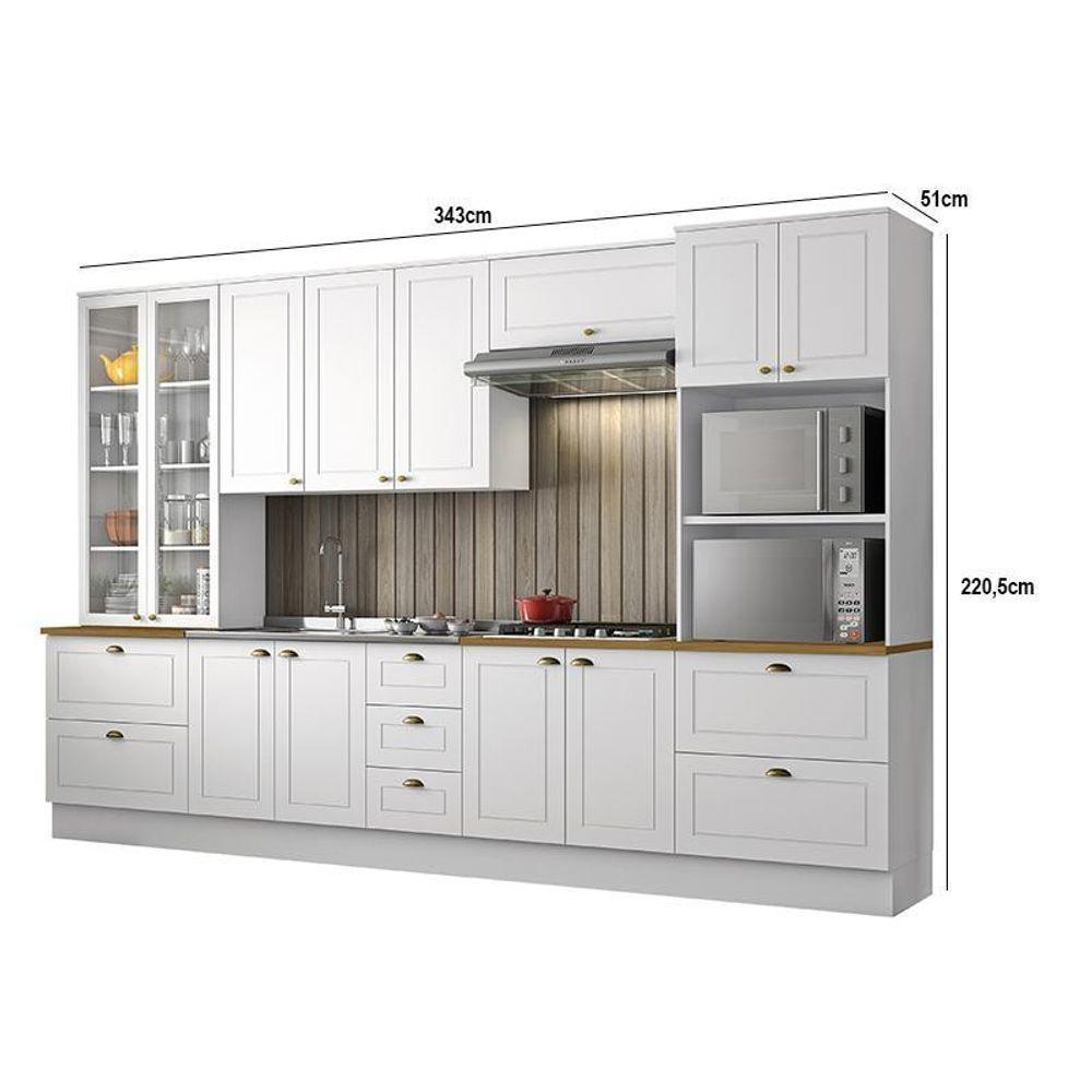 Cozinha Completa 6 Peças Americana Branco Com Torre Quente 2 Fornos Tampo Nature - Móveis Henn Branco - 5