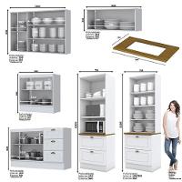 Cozinha Completa 6 Peças Americana Branco Com Torre Quente 2 Fornos Tampo Nature - Móveis Henn Branco