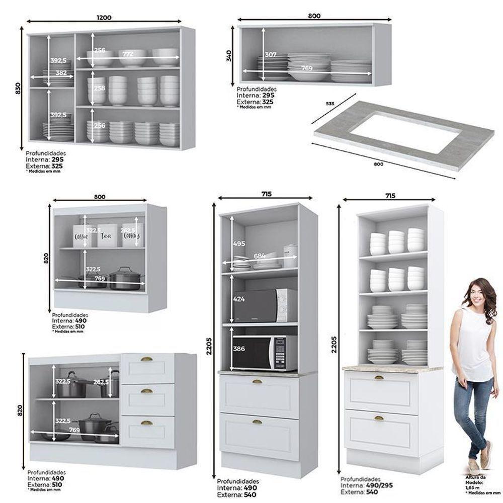 Cozinha Completa Americana 6 Peças Com Torre Quente 2 Fornos Branco - Móveis Henn Branco - 4