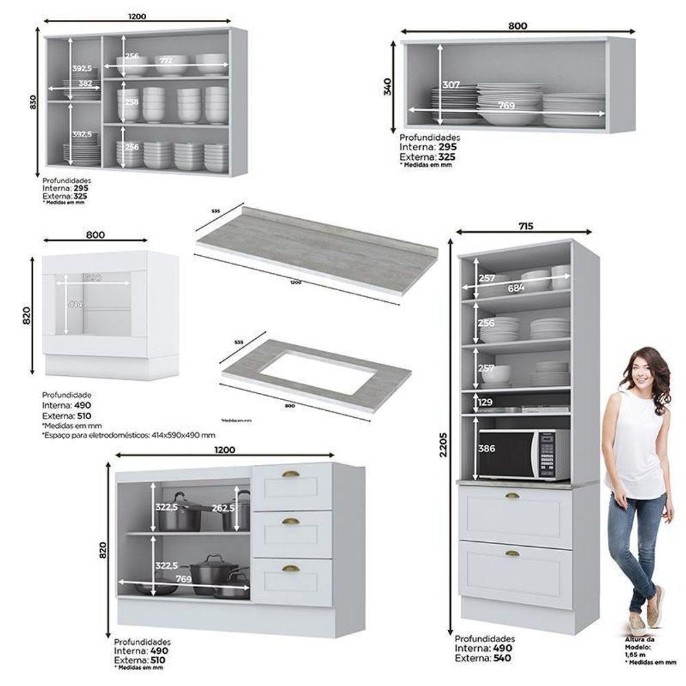 Cozinha Completa Americana 5 Peças Com Balcão Forno De Embutir Branco - Móveis Henn Branco - 4