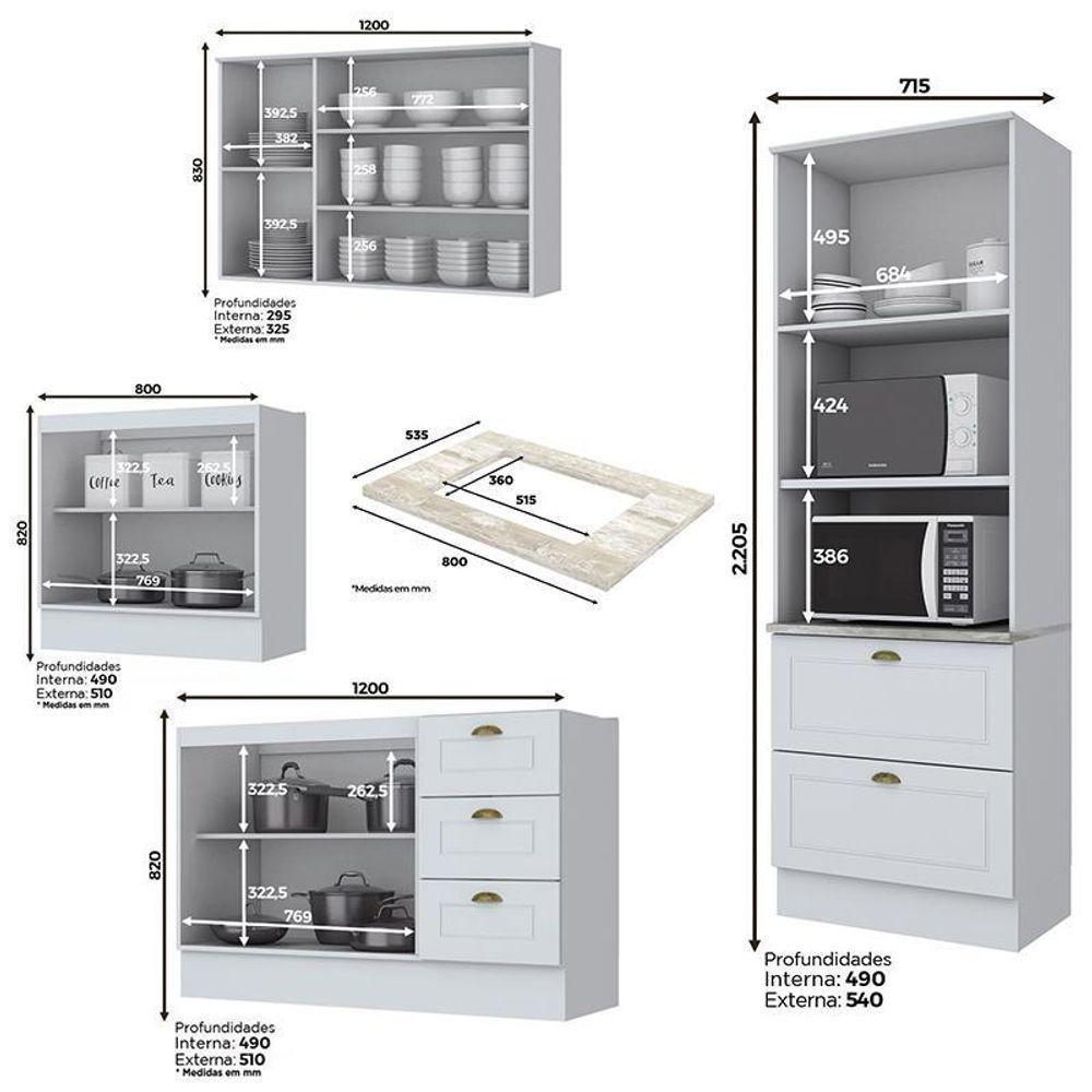 Cozinha Completa Americana 4 Peças Com Torre Quente 2 Fornos Branco - Móveis Henn Branco - 4