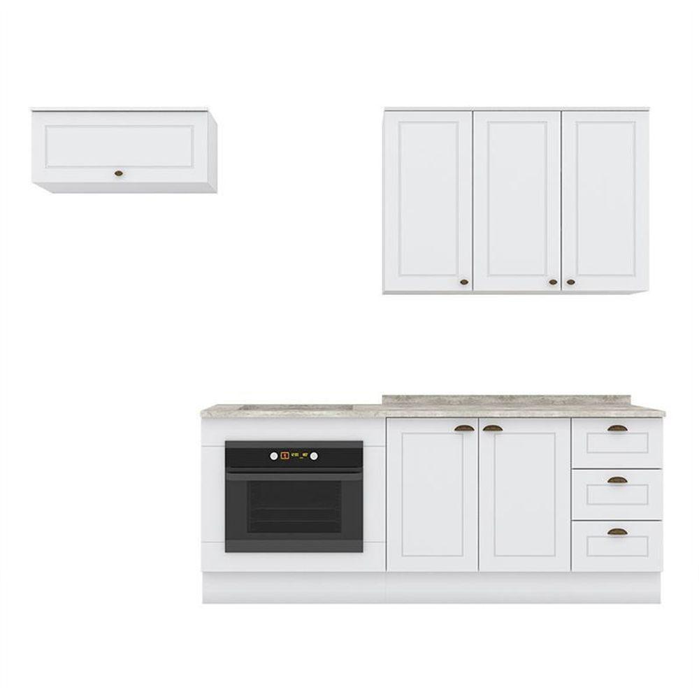 Cozinha Completa Americana 4 Peças Com Balcão Forno De Embutir Branco E Tampo Cooktop - Móveis Henn Branco - 1