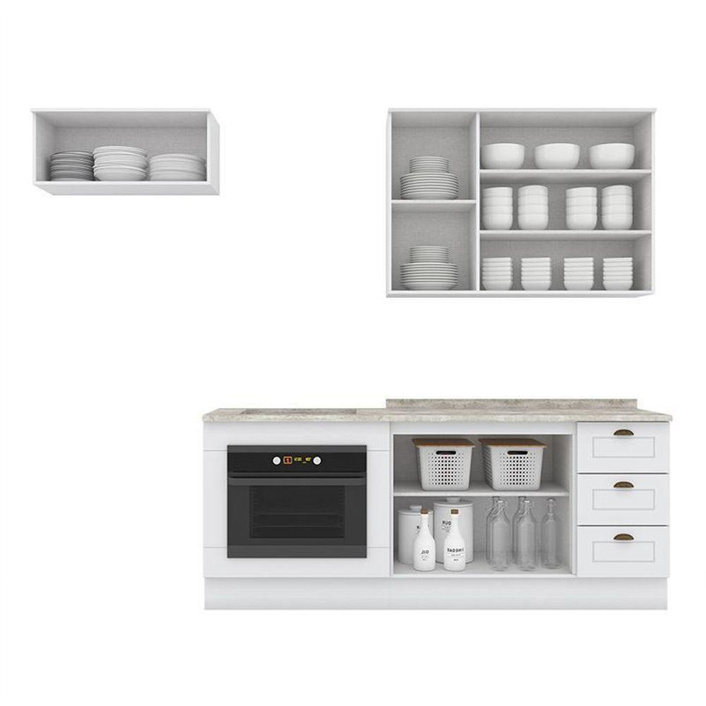 Cozinha Completa Americana 4 Peças Com Balcão Forno De Embutir Branco E Tampo Cooktop - Móveis Henn Branco - 2