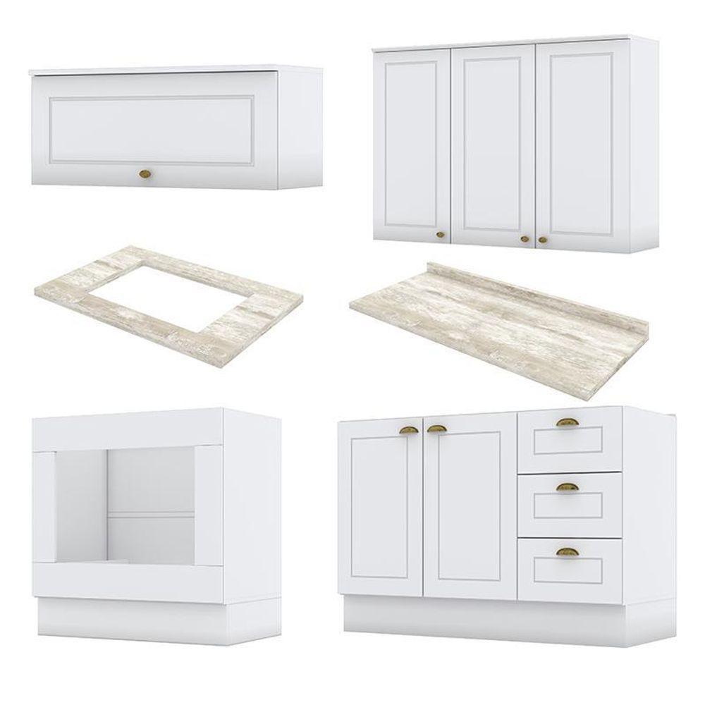 Cozinha Completa Americana 4 Peças Com Balcão Forno De Embutir Branco E Tampo Cooktop - Móveis Henn Branco - 3