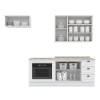 Cozinha Completa Americana 4 Peças Com Balcão Forno De Embutir Branco E Tampo Cooktop - Móveis Henn Branco - 2