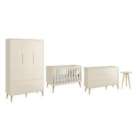 Dormitório Theo 3 Portas E Mesa De Canto Areia Fosco Com Pés Madeira Natural - Reller Móveis Areia Fosco - 1