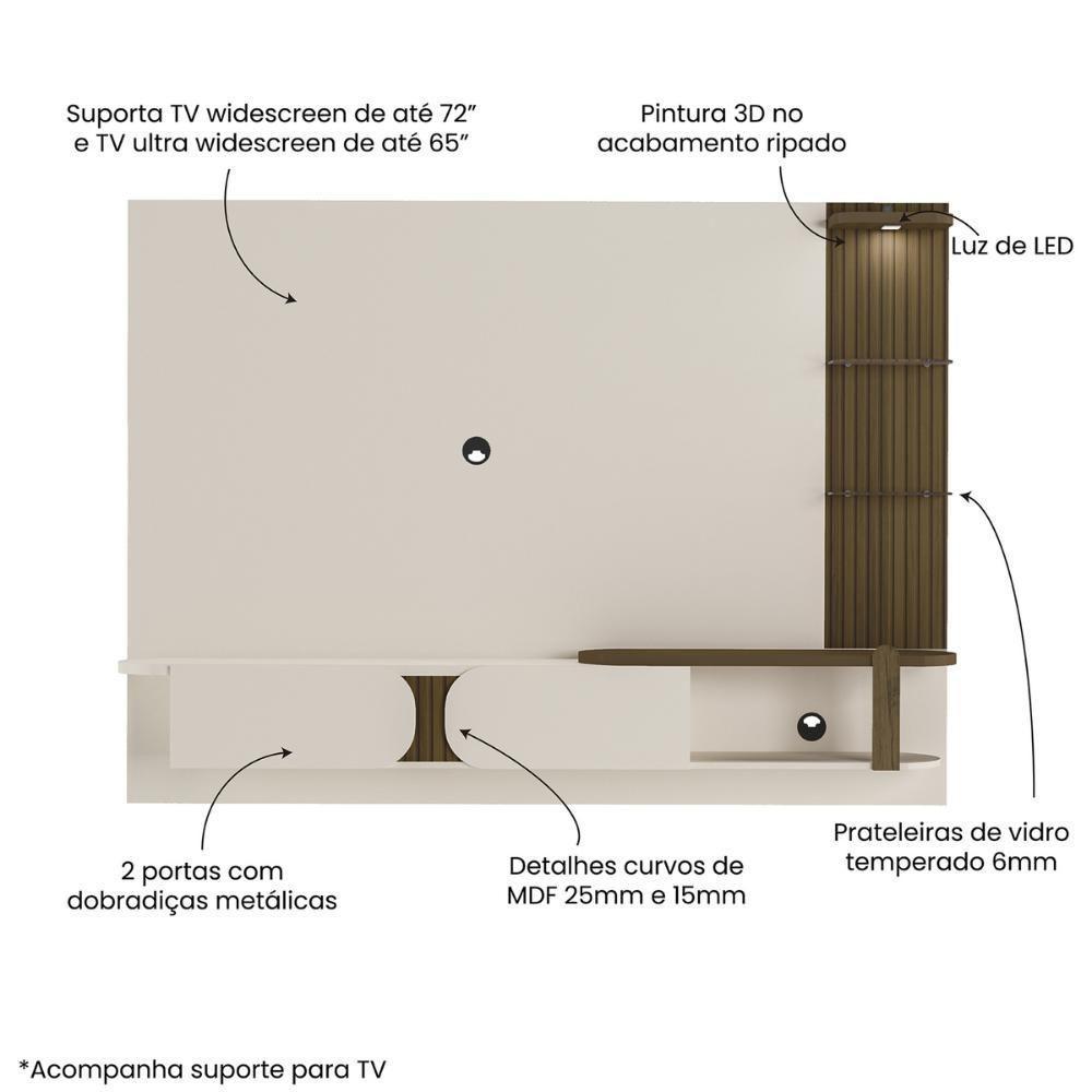 Painel Com Suporte Para Tv Até 72 Polegadas 2 Portas Multimóveis Cr45318 Off White-pinho Ripado - 3