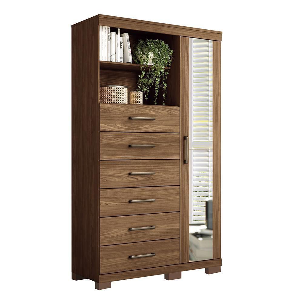 Multi-cômoda Marabá 1.6 1 Porta 6 Gavetas Jatobá Com Pés E Espelho - Santos Andirá Jatobá - 1