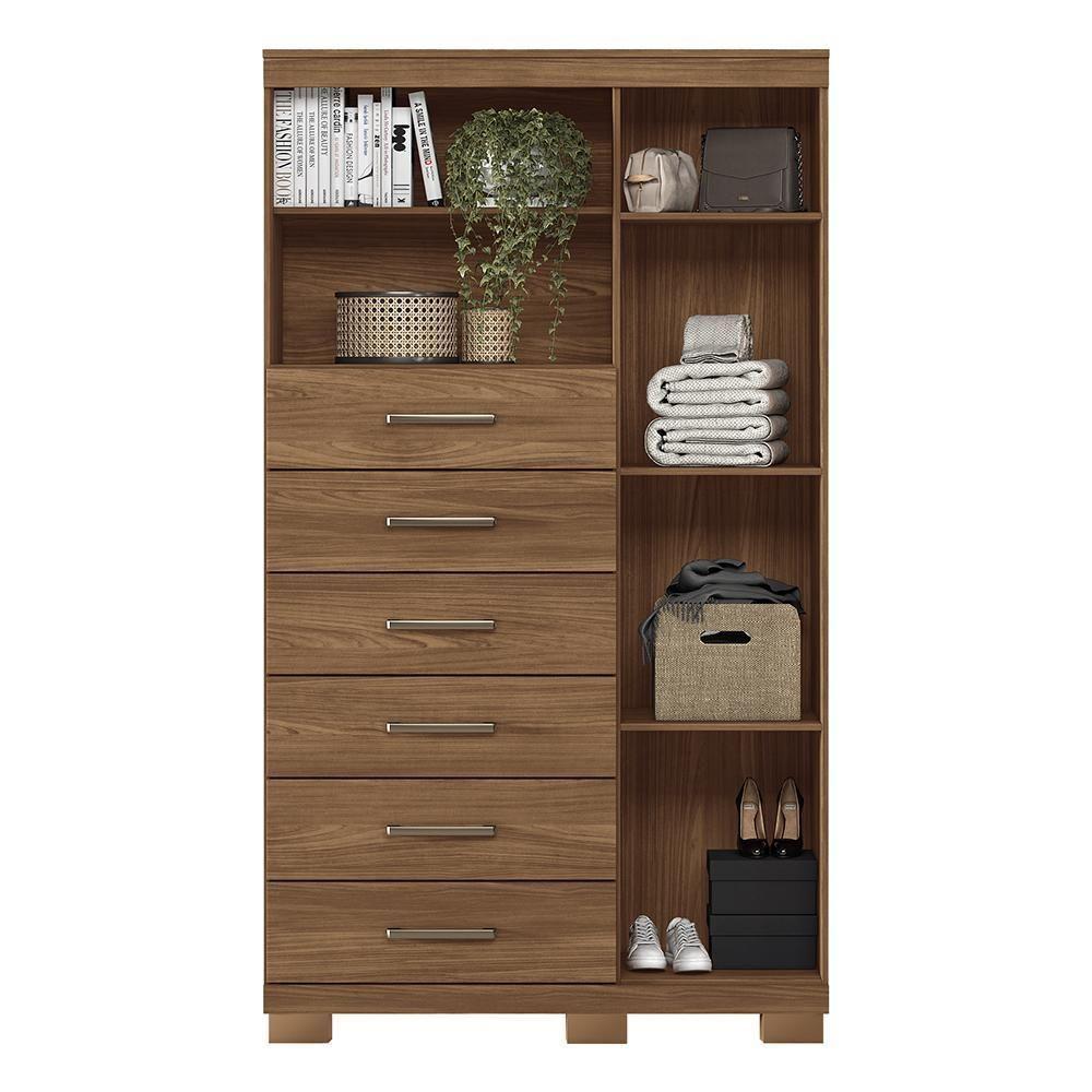 Multi-cômoda Marabá 1.6 1 Porta 6 Gavetas Jatobá Com Pés E Espelho - Santos Andirá Jatobá - 3
