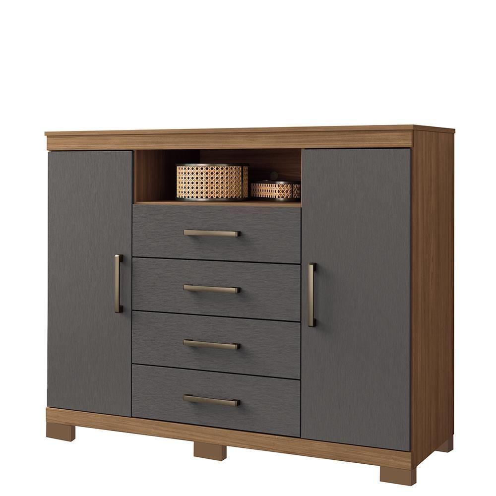 Cômoda Havana Master 2 Portas E 4 Gavetas Jatobá-grafite Com Pés - Santos Andirá Jatobá-grafite - 1