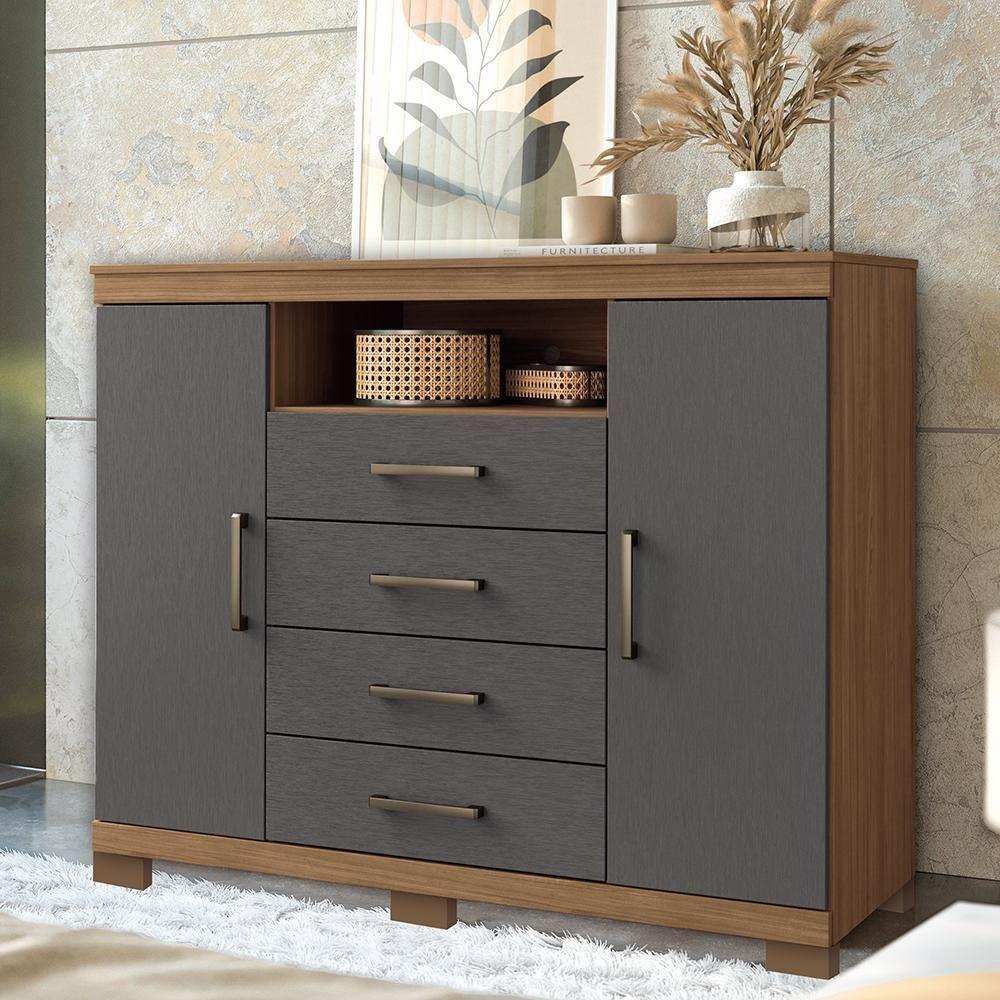 Cômoda Havana Master 2 Portas E 4 Gavetas Jatobá-grafite Com Pés - Santos Andirá Jatobá-grafite - 2