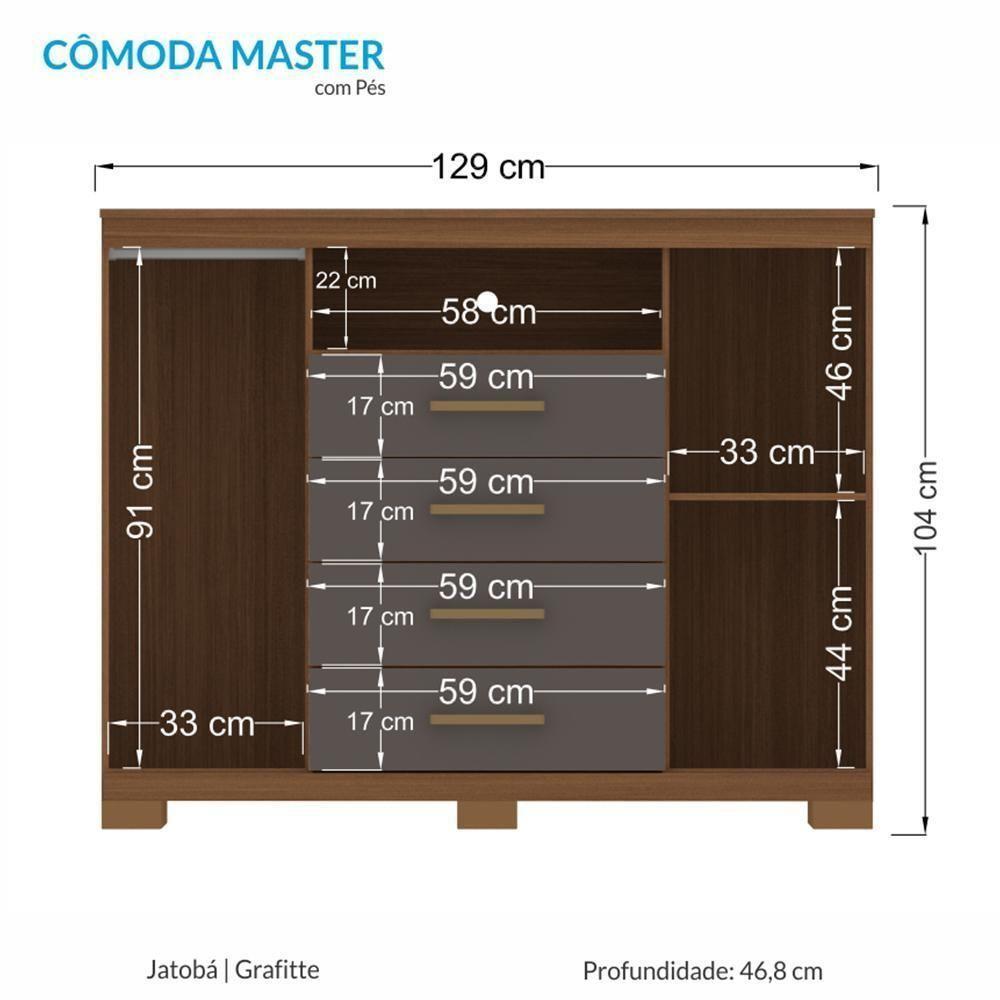 Cômoda Havana Master 2 Portas E 4 Gavetas Jatobá-grafite Com Pés - Santos Andirá Jatobá-grafite - 5