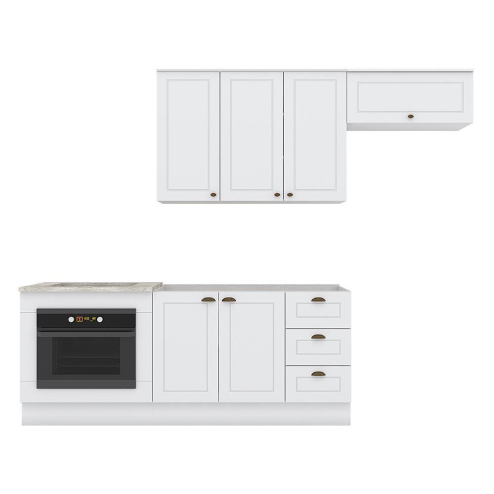 Cozinha Completa Americana 4 Peças Com Balcão Forno De Embutir Branco E Tampo Cooktop Calcare - Móveis Henn Branco - 1