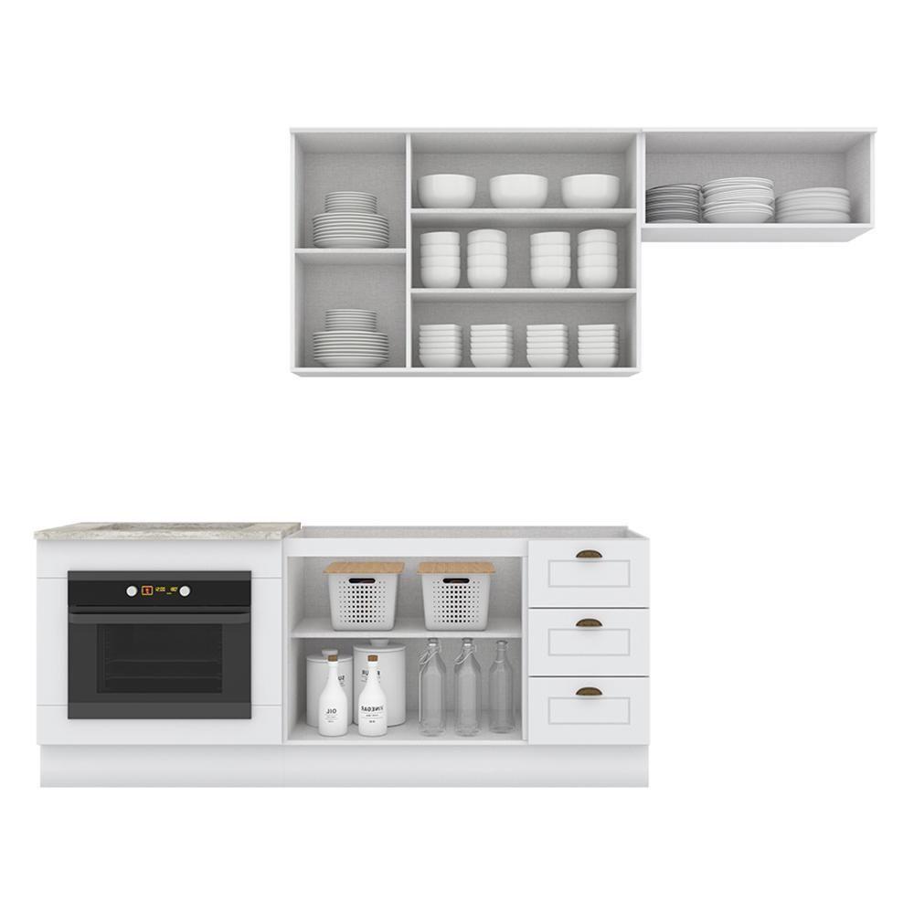 Cozinha Completa Americana 4 Peças Com Balcão Forno De Embutir Branco E Tampo Cooktop Calcare - Móveis Henn Branco - 2