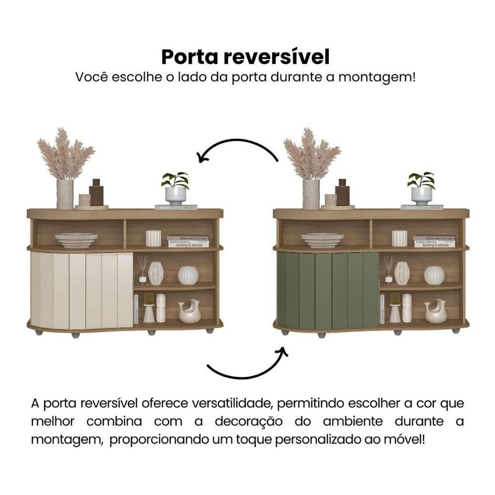 Aparador Buffet 120cm Com 1 Porta Flex Multimóveis Cr50127 Carvalho-off White-menta - 3
