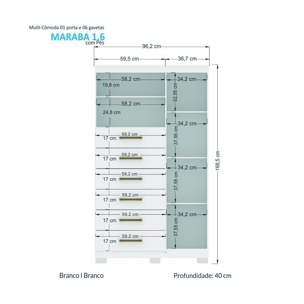 Multi-cômoda Marabá 1.6 1 Porta E 6 Gavetas Branco Com Pés - Santos Andirá Branco - 4