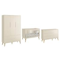 Dormitório Theo 3 Portas Areia Fosco Com Pés Madeira Natural - Reller Móveis Areia Fosco - 1