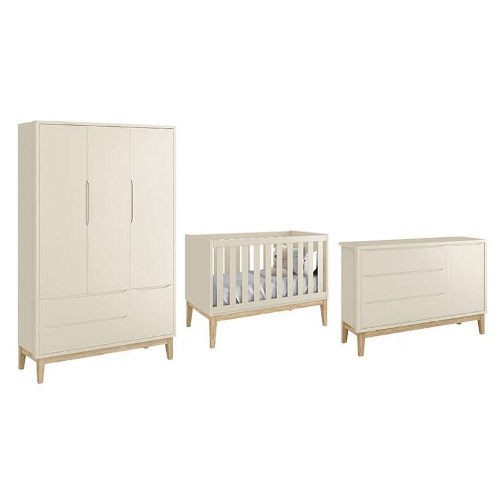 Dormitório Classic 3 Portas Areia Fosco Com Pés Madeira Natural - Reller Móveis Areia Fosco - 1