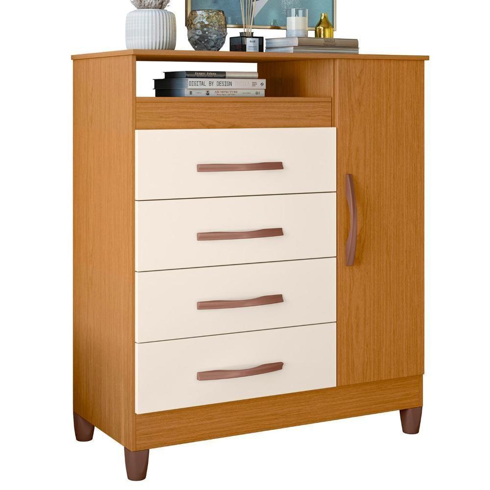 Cômoda Turquesa 1 Porta E 4 Gavetas Cinamomo-off White - Móveis Albatroz Cinamomo-off White - 1