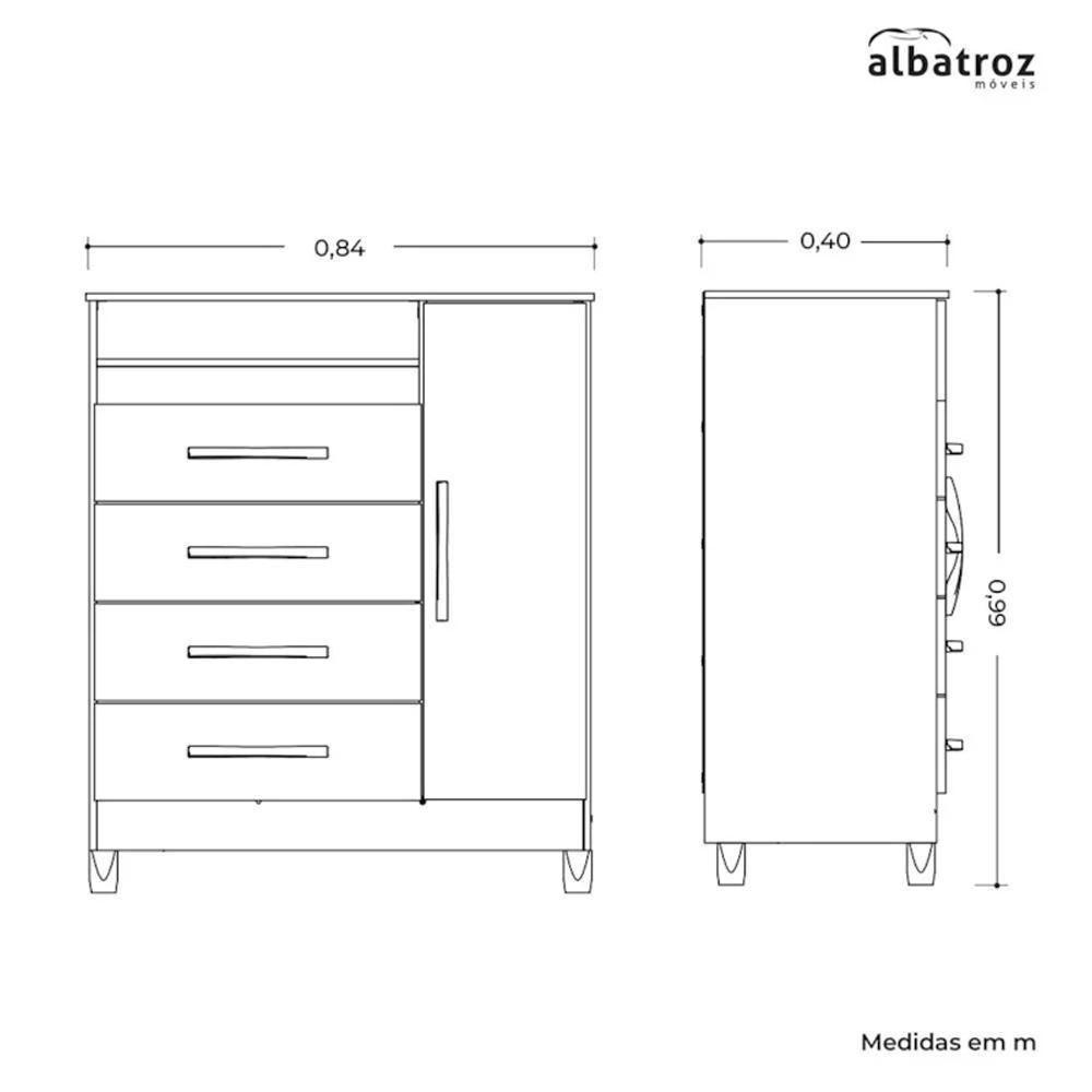 Cômoda Turquesa 1 Porta E 4 Gavetas Cinamomo-off White - Móveis Albatroz Cinamomo-off White - 5