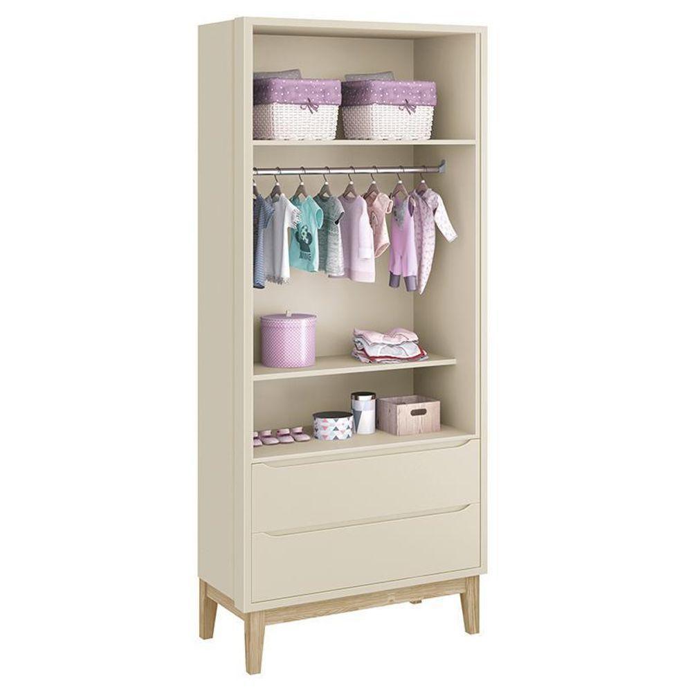 Jogo De Quarto Classic Guarda Roupa 2 Portas E Cômoda Areia Fosco Com Pés Madeira Natural - Reller Móveis Areia Fosco - 5