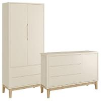 Jogo De Quarto Classic Guarda Roupa 2 Portas E Cômoda Areia Fosco Com Pés Madeira Natural - Reller Móveis Areia Fosco - 2