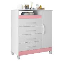 Cômoda Turquesa 1 Porta E 4 Gavetas Quadriflex Branco-rosa Matte - Móveis Albatroz Branco-rosa Matte - 1