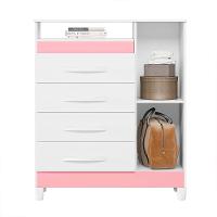 Cômoda Turquesa 1 Porta E 4 Gavetas Quadriflex Branco-rosa Matte - Móveis Albatroz Branco-rosa Matte - 3