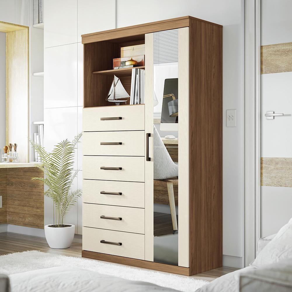 Multi-cômoda Marabá 1.6 1 Porta E 6 Gavetas Jatobá-areia Com Espelho - Santos Andirá Jatobá-areia - 2