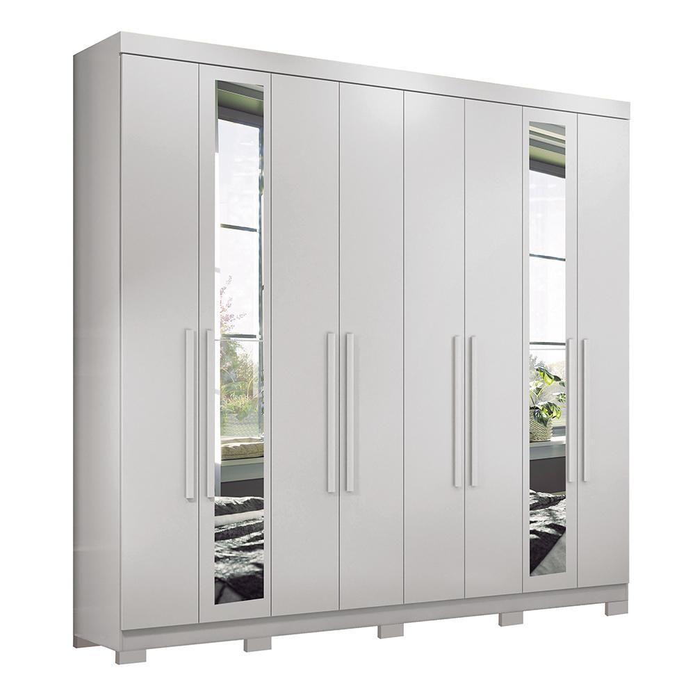 Guarda Roupa Casal Master New 8.4 8 Portas Branco Com Espelho E Pés - Santos Andirá Branco - 1
