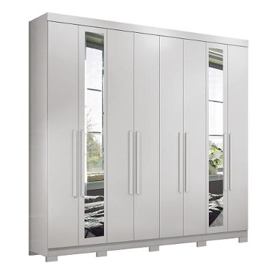 Guarda Roupa Casal Master New 8.4 8 Portas Bater 4 Gavetas Branco com Espelho