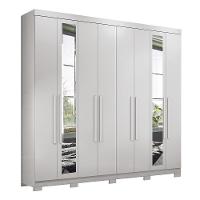 Guarda Roupa Casal Master New 8.4 8 Portas Branco Com Espelho E Pés - Santos Andirá Branco - 1