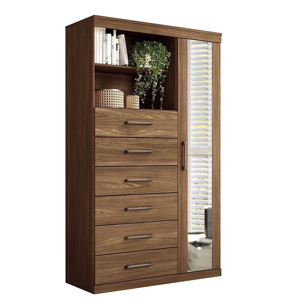 Multi-cômoda Marabá 1.6 1 Porta E 6 Gavetas Jatobá Com Espelho - Santos Andirá Jatobá - 1