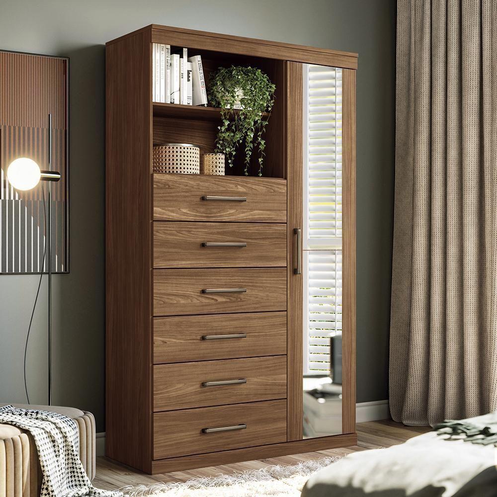 Multi-cômoda Marabá 1.6 1 Porta E 6 Gavetas Jatobá Com Espelho - Santos Andirá Jatobá - 2