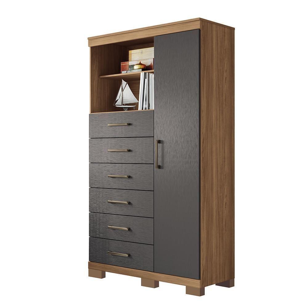 Multi-cômoda Marabá 1.6 1 Porta E 6 Gavetas Jatobá-grafite Com Pés - Santos Andirá Jatobá-grafite - 1