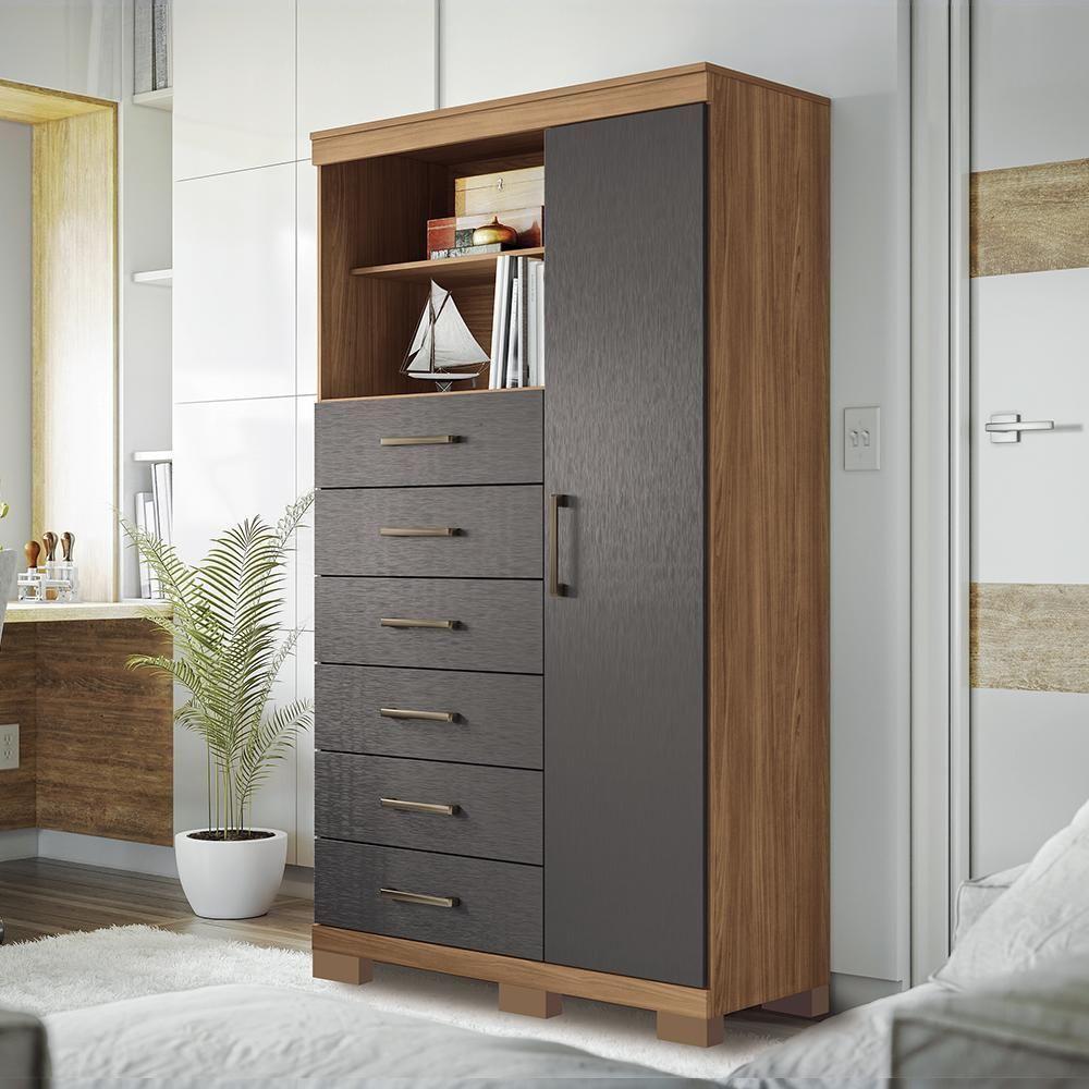 Multi-cômoda Marabá 1.6 1 Porta E 6 Gavetas Jatobá-grafite Com Pés - Santos Andirá Jatobá-grafite - 2