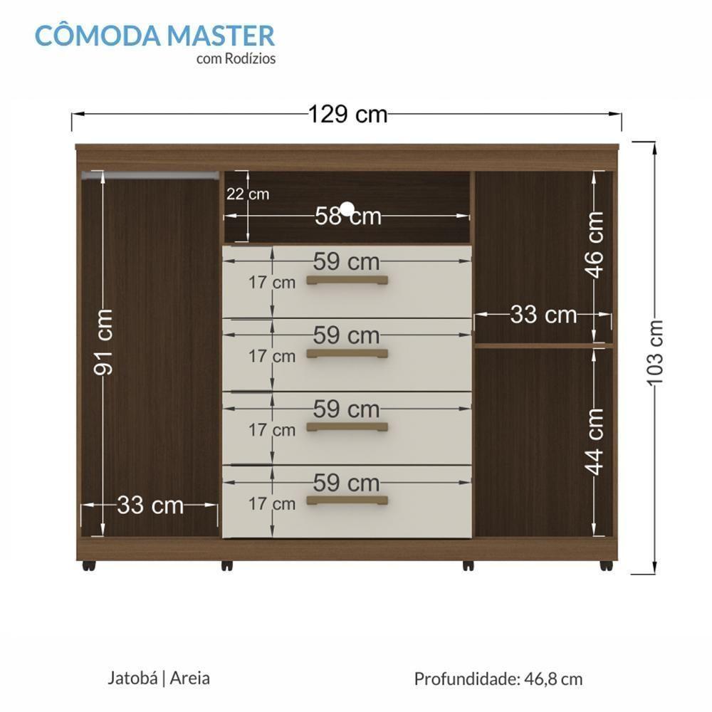 Cômoda Havana Master 2 Portas E 4 Gavetas Jatobá-areia Com Rodízios - Santos Andirá Jatobá-areia - 4