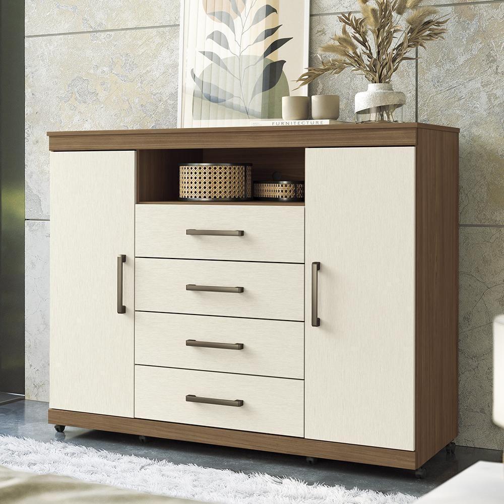 Cômoda Havana Master 2 Portas E 4 Gavetas Jatobá-areia Com Rodízios - Santos Andirá Jatobá-areia - 5