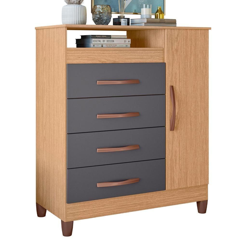 Cômoda Turquesa 1 Porta E 4 Gavetas Freijó-titanium - Móveis Albatroz Freijó-titanium - 1