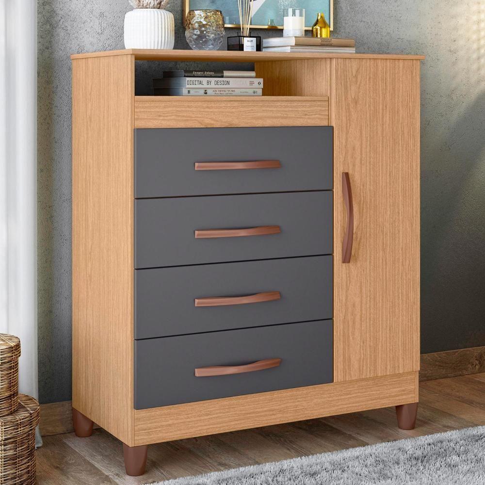 Cômoda Turquesa 1 Porta E 4 Gavetas Freijó-titanium - Móveis Albatroz Freijó-titanium - 2