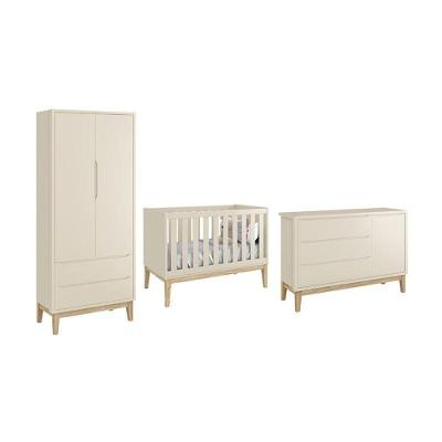 Conjunto de Quarto Dormitório Classic 2 Portas 2 Gavetas MDF 90cm Bege Reller Móveis