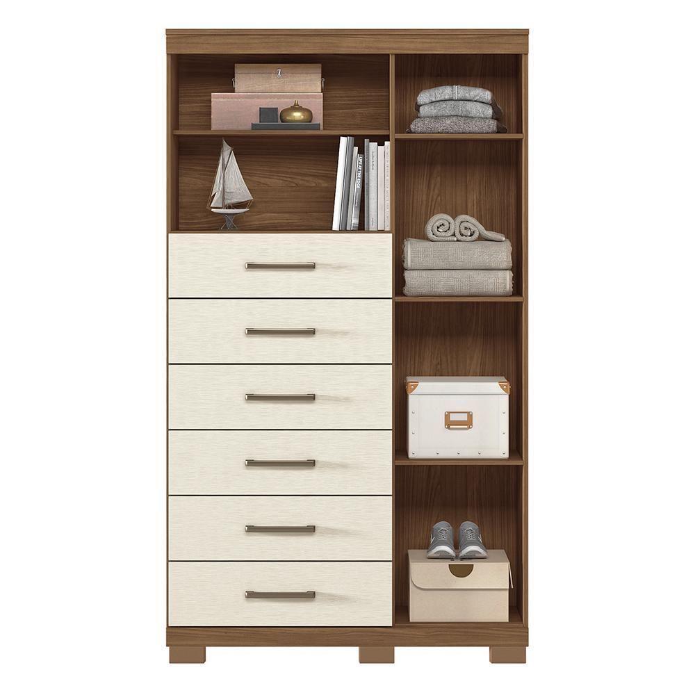 Multi-cômoda Marabá 1.6 1 Porta 6 Gavetas Jatobá-areia Com Pés E Espelho - Santos Andirá Jatobá-areia - 3