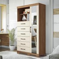 Multi-cômoda Marabá 1.6 1 Porta 6 Gavetas Jatobá-areia Com Pés E Espelho - Santos Andirá Jatobá-areia - 2