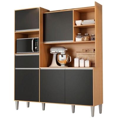 Kit Armário Cozinha Compacta Isabel 5 Portas 1 Gaveta MDP 160cm Amêndoa Preto