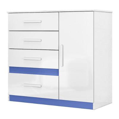Cômoda Sapateira Vênus 1 Porta 1 Prateleira 4 Gavetas 97cm MDF Branco-azul